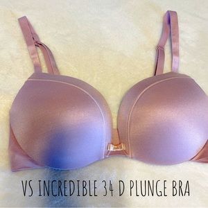VICTORIAS SECRET 34D INCREDIBLE PLUNGE MAUVE/PINK BRA